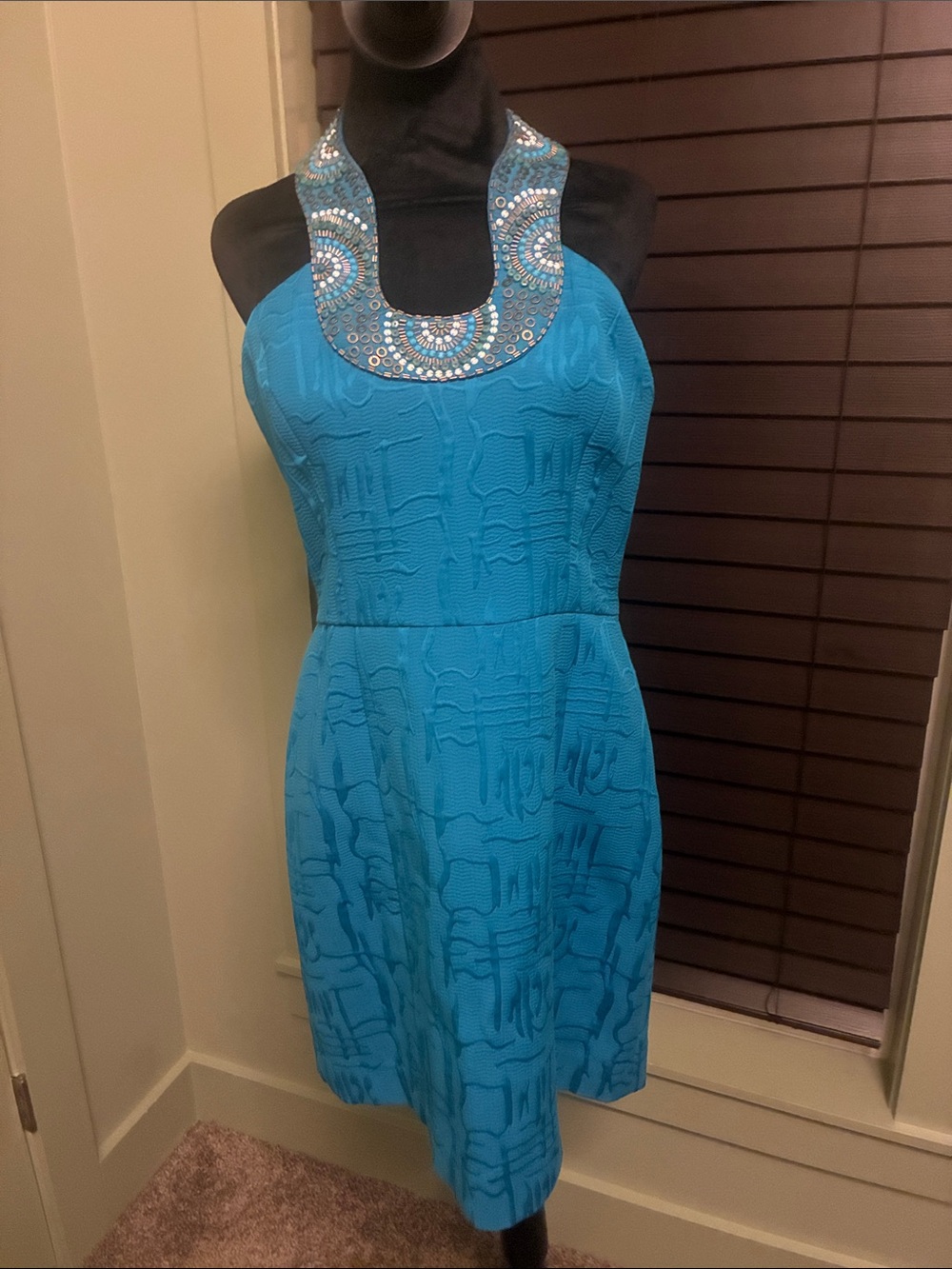 Laundry By Shelli Segal Aqua Embellished Strapless Dress